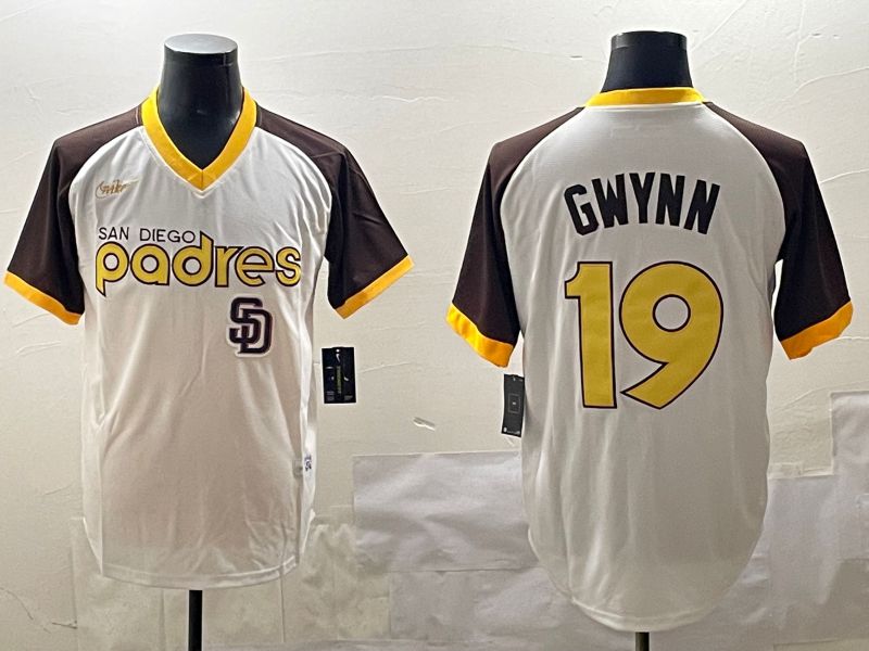 Men San Diego Padres #19 Gwynn White Throwback Game 2025 Nike MLB Jersey style 3